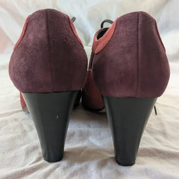 Carlo Rossetti burgundy colourblock suede Oxford heeled booties | Size 6.5 - Picture 7 of 7